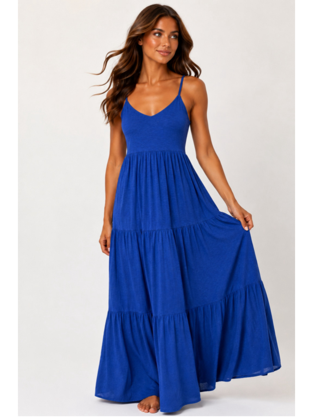 Old Navy Blue Tiered Cami Maxi Dress Cotton Cottagecore Quiet‎ Luxury Coastal S